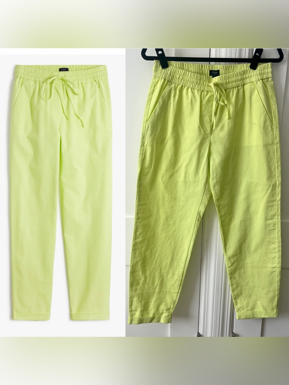 J. Crew Factory Linen-Cotton Drawstring Pant Neon Daffodil Sz 6